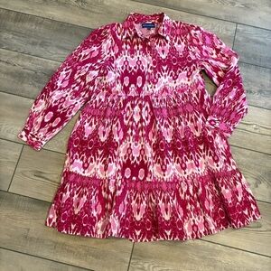 Ro’s Garden Pink Tiered Ikat Dress Collared Buttons EUC x-small